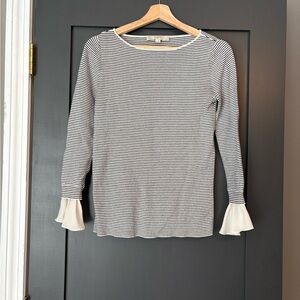 LOFT Black and White Striped Long Sleeve Top
